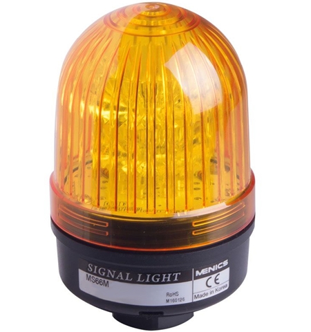 Menics 66mm LED Beacon Light, 110-220V, Yellow, Steady/Flash, Alarm