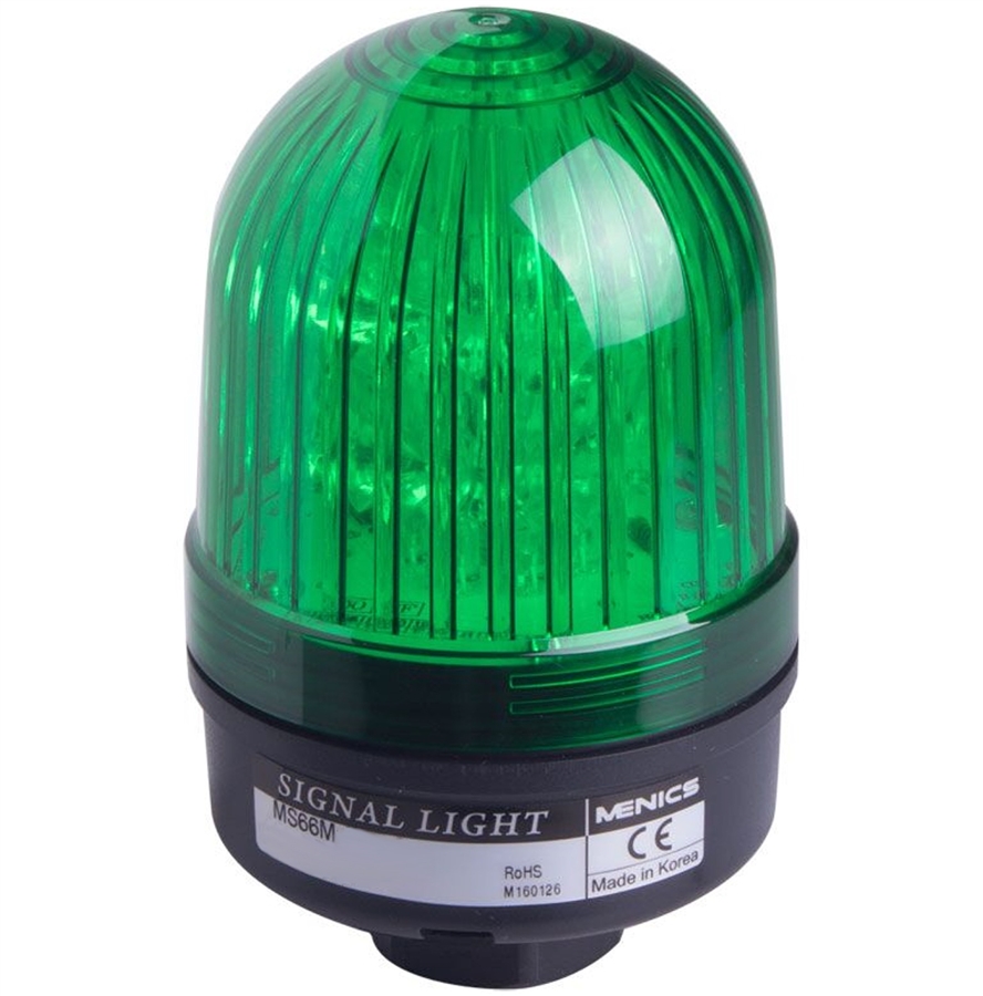 Menics MS66M-FFF-G 66mm LED Beacon Light, 110-220V, Green, Steady/Flash