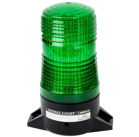 Menics 70mm LED Beacon Light, 12-24V, Green, Flashing, Surface Mount