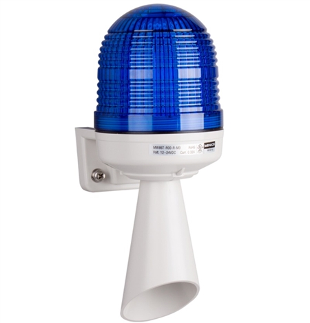 Menics 86mm Beacon Light w/ Horn, 12-24V, Blue, 3 Siren, White