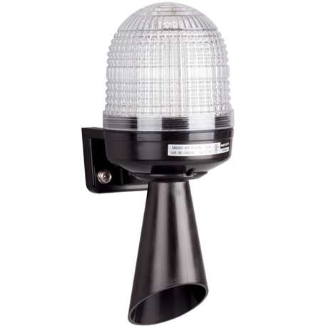 Menics 86mm Beacon Light w/ Horn, 90-240V, Clear, 3 Siren, Black