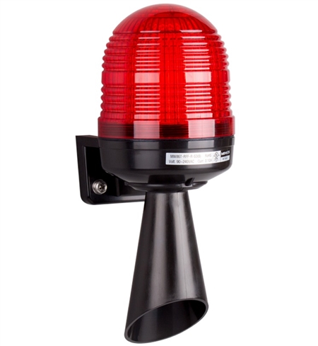 Menics 86mm Beacon Light w/ Horn, 90-240V, Red, 3 Siren, Black