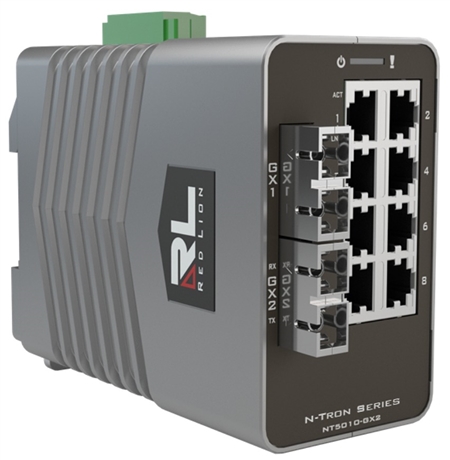 Red Lion N-Tron 10 Port Gigabit Multimode, SC Style Managed Ethernet Switch, 550 M