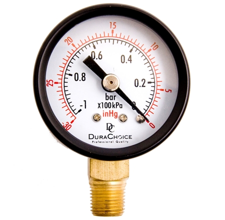 DuraChoice PA158L-V00 Dry Utility Vacuum Gauge, 1-1/2" Dial