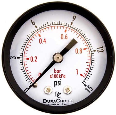 DuraChoice PA204B-015 Dry Utility Pressure Gauge, 2" Dial