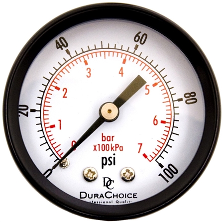 DuraChoice PA204B-100 Dry Utility Pressure Gauge, 2" Dial