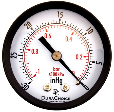 DuraChoice PA204B-V00 Dry Utility Vacuum Gauge, 2" Dial