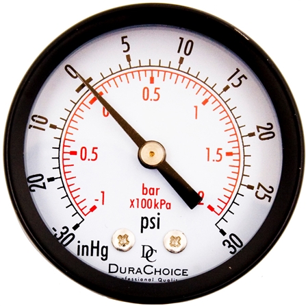 DuraChoice PA204B-V30 Dry Utility Vacuum Gauge, 2" Dial