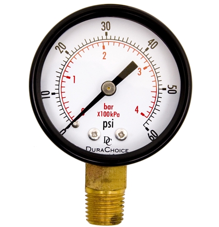 DuraChoice PA204L-060 Dry Utility Pressure Gauge, 2" Dial