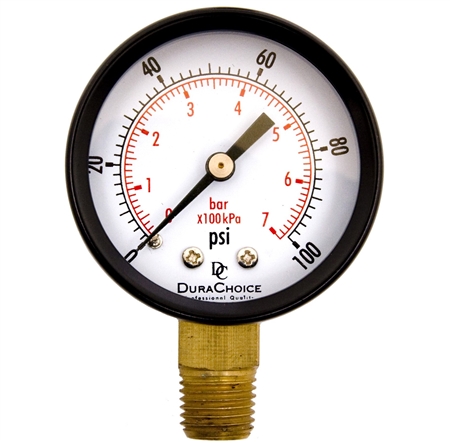 DuraChoice PA204L-100 Dry Utility Pressure Gauge, 2" Dial