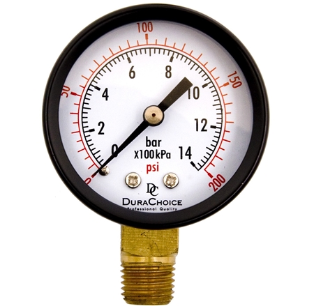 DuraChoice PA204L-200 Dry Utility Pressure Gauge, 2" Dial