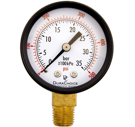 DuraChoice PA204L-500 Dry Utility Pressure Gauge, 2" Dial