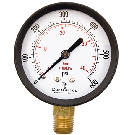 DuraChoice PA204L-600 Dry Utility Pressure Gauge, 2" Dial