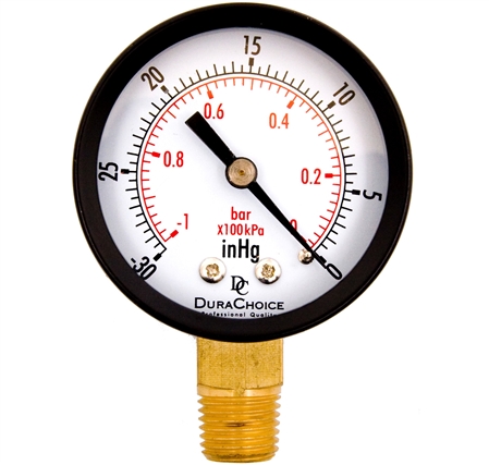 DuraChoice PA204L-V00 Dry Utility Vacuum Gauge, 2" Dial