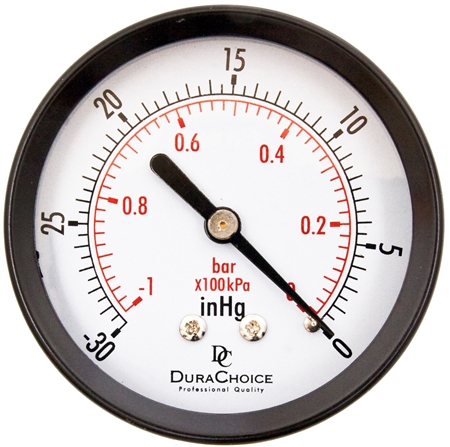 DuraChoice PA254B-V00 Dry Utility Vacuum Gauge, 2-1/2" Dial