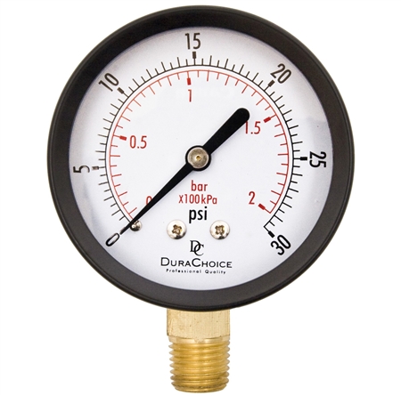 DuraChoice PA254L-030 Dry Utility Pressure Gauge, 2-1/2" Dial