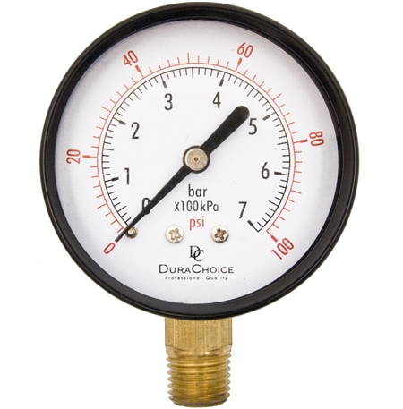 DuraChoice PA254L-100 Dry Utility Pressure Gauge, 2-1/2" Dial