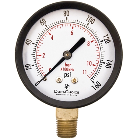 DuraChoice PA254L-160 Dry Utility Pressure Gauge, 2-1/2" Dial