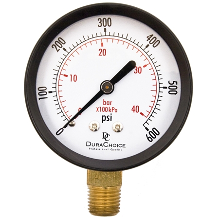 DuraChoice PA254L-600 Dry Utility Pressure Gauge, 2-1/2" Dial