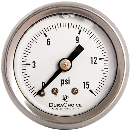 DuraChoice PB158B-015 Oil Filled Pressure Gauge, 1-1/2" Dial