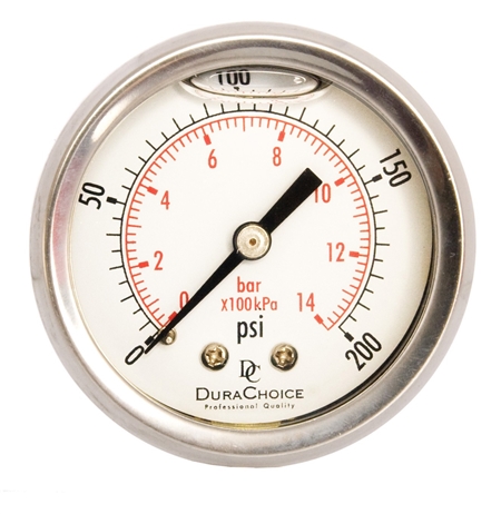 DuraChoice PB158B-200 Oil Filled Pressure Gauge, 1-1/2" Dial