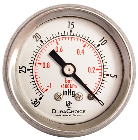 DuraChoice PB158B-V00 Oil Filled Vacuum Gauge, 1-1/2" Dial