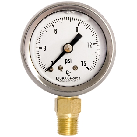 DuraChoice PB158L-015 Oil Filled Pressure Gauge, 1-1/2" Dial