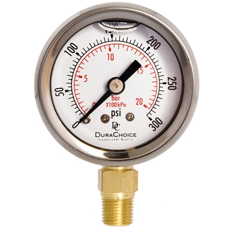 DuraChoice PB158L-030 Oil Filled Pressure Gauge, 1-1/2" Dial