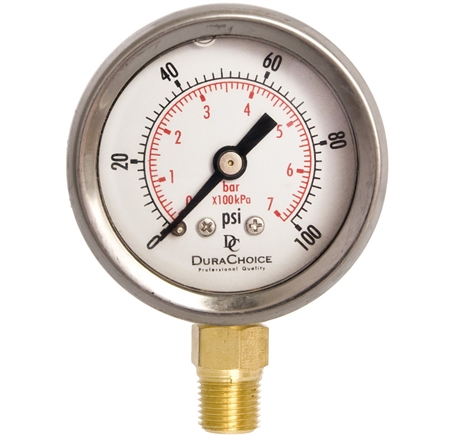 DuraChoice PB158L-100 Oil Filled Pressure Gauge, 1-1/2" Dial