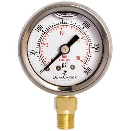 DuraChoice PB158L-K01 Oil Filled Pressure Gauge, 1-1/2" Dial