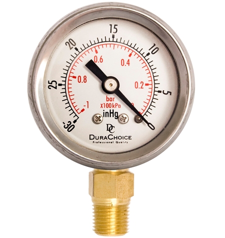 DuraChoice PB158L-V00 Oil Filled Vacuum Gauge, 1-1/2" Dial