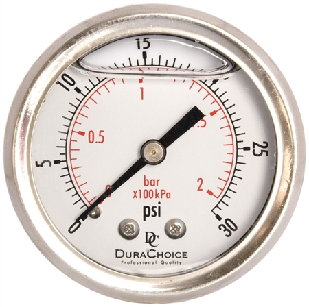 DuraChoice PB204B-030 Oil Filled Pressure Gauge, 2" Dial