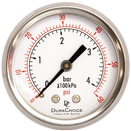 DuraChoice PB204B-060 Oil Filled Pressure Gauge, 2" Dial