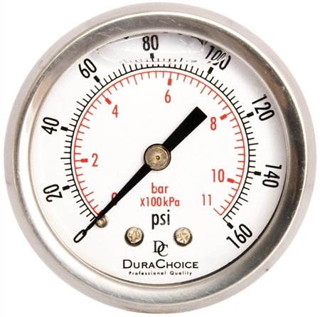 DuraChoice PB204B-160 Oil Filled Pressure Gauge, 2" Dial