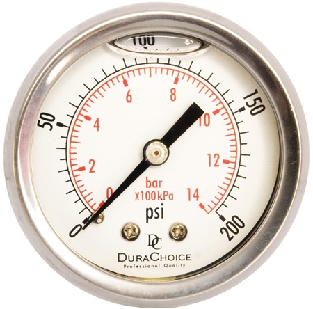 DuraChoice PB204B-200 Oil Filled Pressure Gauge, 2" Dial