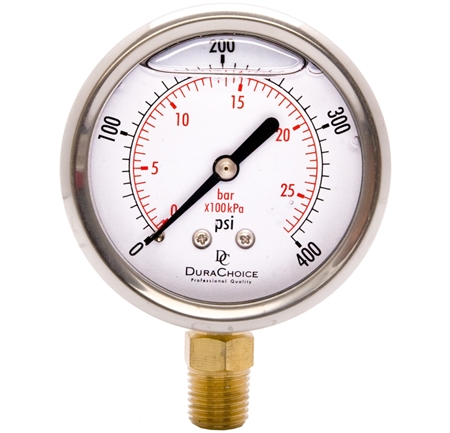 DuraChoice PB204L-400 Oil Filled Pressure Gauge, 2" Dial