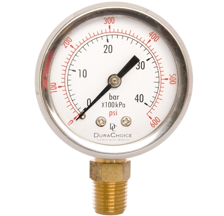 DuraChoice PB204L-600 Oil Filled Pressure Gauge, 2" Dial