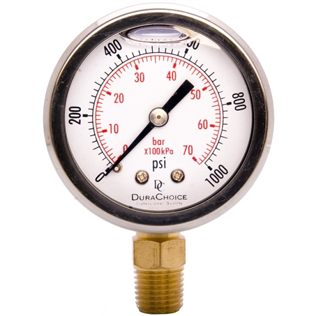 DuraChoice PB204L-K01 Oil Filled Pressure Gauge, 2" Dial