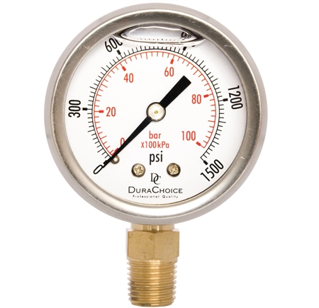 DuraChoice PB204L-K015 Oil Filled Pressure Gauge, 2" Dial