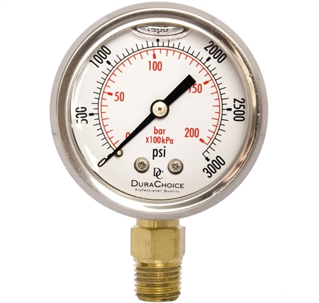 DuraChoice PB204L-K03 Oil Filled Pressure Gauge, 2" Dial