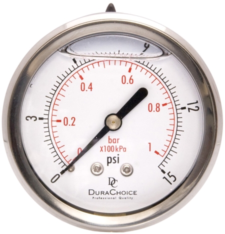 DuraChoice PB254B-015 Oil Filled Pressure Gauge, 2-1/2" Dial