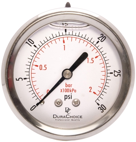 DuraChoice PB254B-030 Oil Filled Pressure Gauge, 2-1/2" Dial