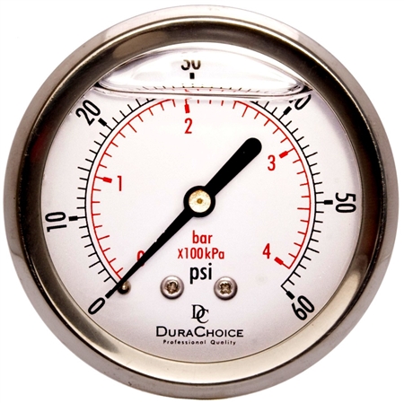 DuraChoice PB254B-060 Oil Filled Pressure Gauge, 2-1/2" Dial