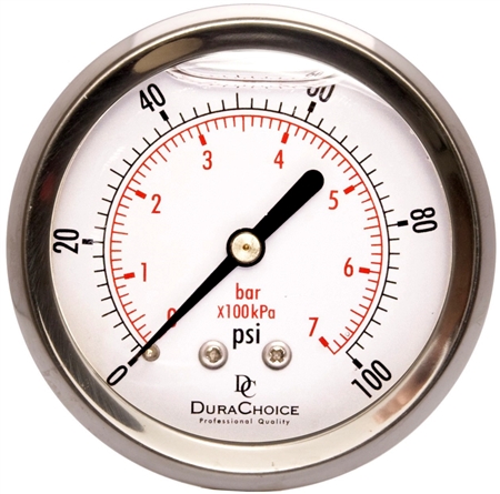 DuraChoice PB254B-100 Oil Filled Pressure Gauge, 2-1/2" Dial