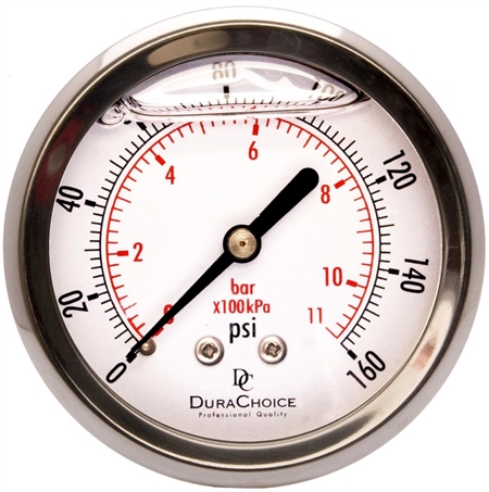 DuraChoice PB254B-160 Oil Filled Pressure Gauge, 2-1/2" Dial