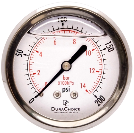 DuraChoice PB254B-200 Oil Filled Pressure Gauge, 2-1/2" Dial