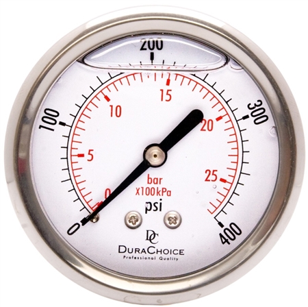 DuraChoice PB254B-400 Oil Filled Pressure Gauge, 2-1/2" Dial