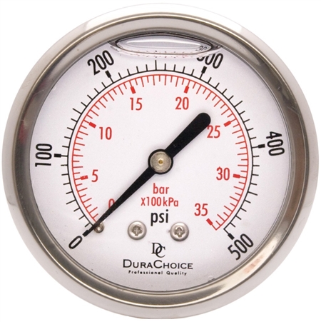 DuraChoice PB254B-500 Oil Filled Pressure Gauge, 2-1/2" Dial