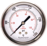 DuraChoice Oil Filled Pressure Gauge, 2-1/2" Dial, 1/4" NPT, 0-1500 PSI, Back Mount