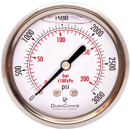 DuraChoice PB254B-K03 Oil Filled Pressure Gauge, 2-1/2" Dial